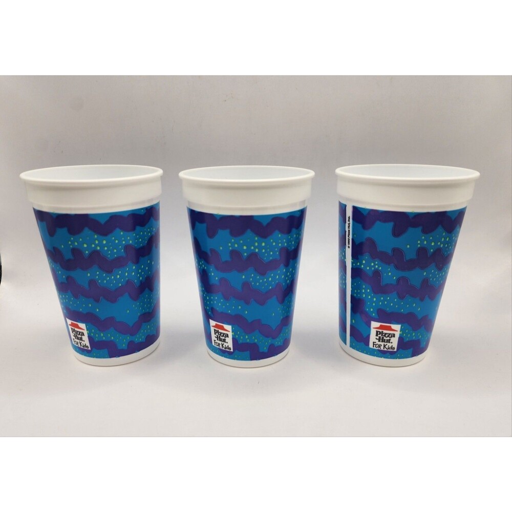Vintage Pizza Hut Kids Club Cups 90s Squiggle Pattern 1993